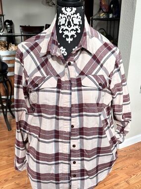 L.L.Bean Pink and Burgundy Plaid Soft Flannel Button-Up Shirt